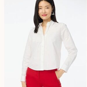 J.Crew Cotton White Rhinestone modern button-down size XS